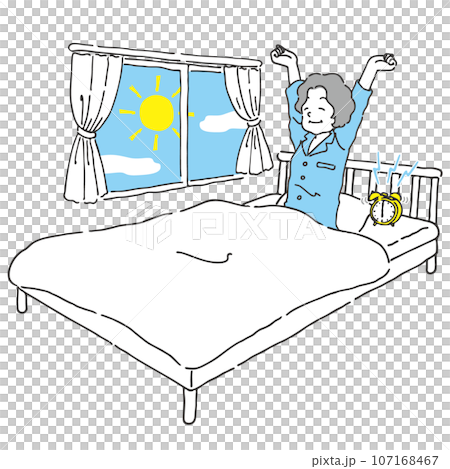 朝すっきり目覚めた女性　手書き風　2色 107168467