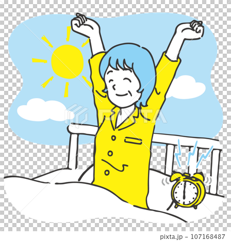 早上醒來神清氣爽的女人，手寫風格，2 種顏色 107168487