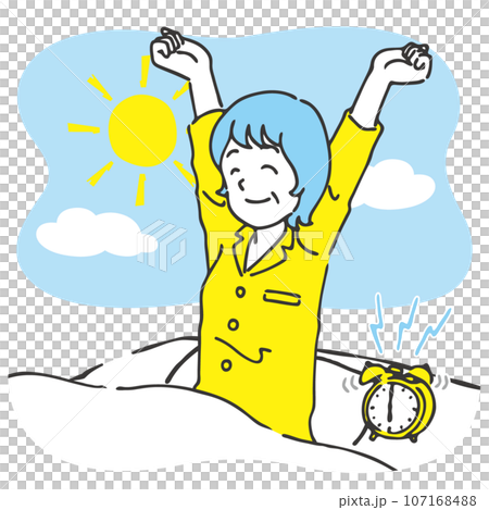 A woman who woke up refreshed in the morning, handwritten style, 2 colors 107168488