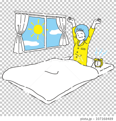 A woman who woke up refreshed in the morning, handwritten style, 2 colors 107168489