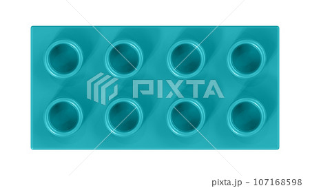 Marine Blue Lego Block Isolated on a White Background. Close Up View of a Plastic Children Game Brick for Constructors, Top View. High Quality 3D Rendering with a Work Path. 8K Ultra HD, 7680x4320 107168598