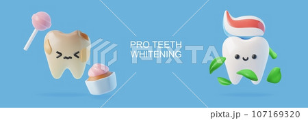 Teeth whitening procedure banner or flyer 3d realistic vector illustration. T 107169320