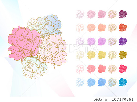 カラフルなバラの花セット 107170261