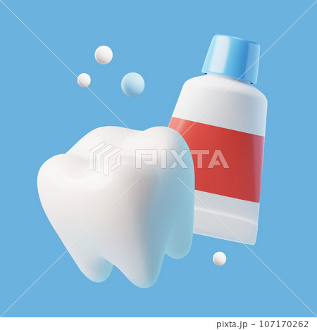 Healthy tooth with tube of toothpaste realistic vector illustration isolated. 107170262