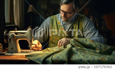 Professional male seamstress at work. 107170362