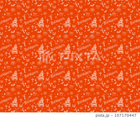 【ハロウィン】シームレスパターンのベクター背景イラスト（オレンジ） 107170447