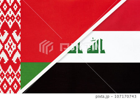 Belarus and Iraq, symbol of country. Belarusian vs Iraqi national flags. 107170743