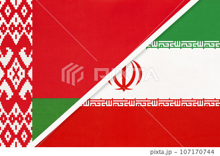 Belarus and Iran or Persia, symbol of country. Belarusian vs Iranian national flags. 107170744