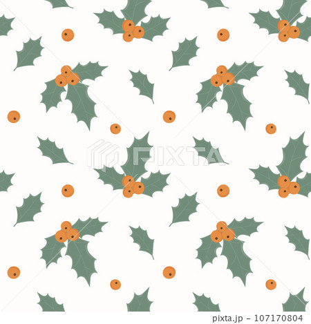 Seamless pattern with mistletoe leaves and berries. Vector illustration in a flat style. 107170804