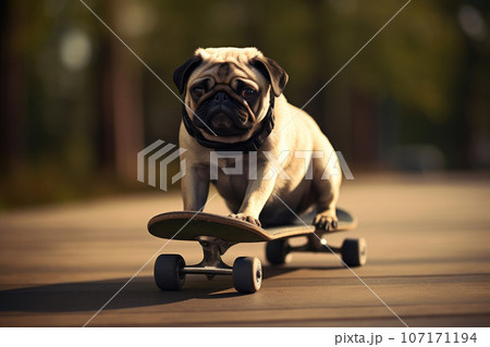 Adorable Pug Mastering Skateboard Skills 107171194