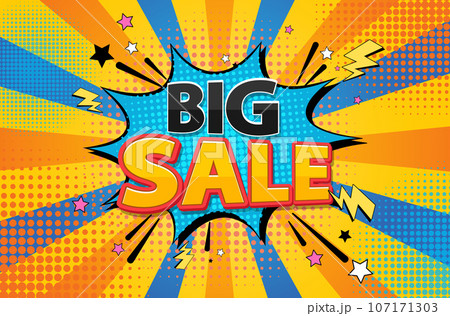 Retro Comic Style Big Sale with Lightning Sign Retro Comic Style Big Sale with Lightning Sign 107171303