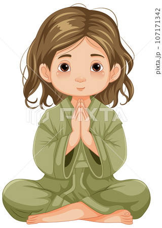 Young Girl Sitting and Praying in Meditation 107171342