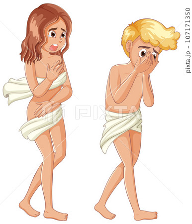 Shame Banished: Adam and Eve Cartoon Character Shame Banished: Adam and Eve Cartoon Character 107171350