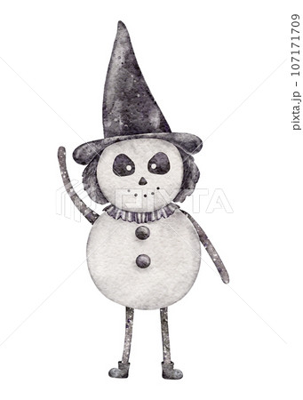 Cute halloween character. Adorable Monster. Watercolor horror elements. Spooky holiday Illustration isolated on background for card, invitation and more 107171709