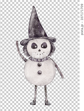 Cute halloween character. Adorable Monster. Watercolor horror elements. Spooky holiday Illustration isolated on background for card, invitation and more 107171709