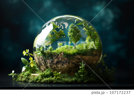 Earth Globe in Glass Sphere: Eco-Friendly Environment Concept for Earth Day 107172237