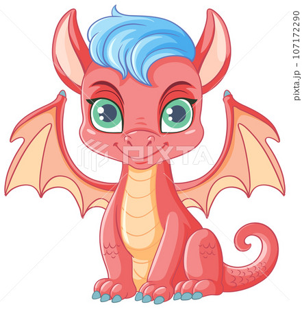 Cute pink dragon cartoon character sitting isolated 107172290
