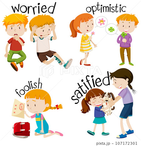 English vocabulary adjective word with cartoon characters English vocabulary adjective word with cartoon characters 107172301