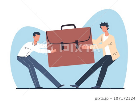 Employee conflict, two employees fighting for position. Stressful office situation. Aggressive yelling character. Disagreement on workplace. Cartoon flat style isolated vector concept Employee conflict, two employees fighting for position. Stressful office situation. Aggressive yelling character. Disagreement on workplace. Cartoon flat style isolated vector concept 107172324