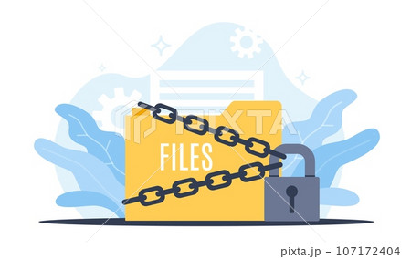 Concept of protecting personal files, privacy file folder and lock. Confidential information protection. Cyber technology. Important documents guarding vector cartoon flat isolated illustration 107172404