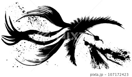 鳥の親子　手書きの毛筆イラスト 107172423