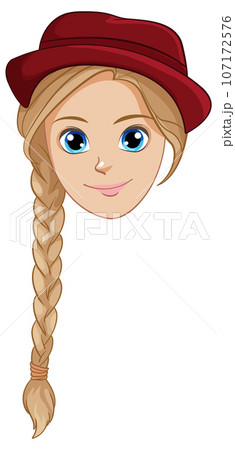 Woman with Braid Hairstyle and Hat 107172576