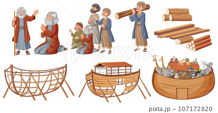 Noah's Ark: A Cartoon Illustration of the Biblical Story 107172820