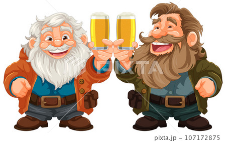 Cheerful Old Friends Celebrating with Beer 107172875