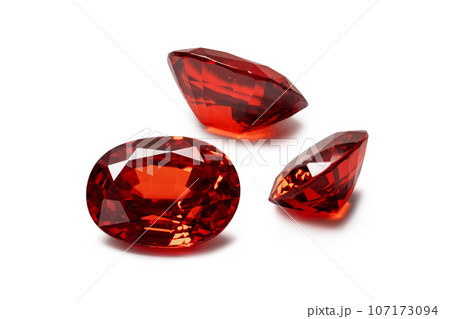 Red Ruby gemstone Oval cut isolate on white background, close up shot Red Ruby gemstone Oval cut isolate on white background, close up shot 107173094