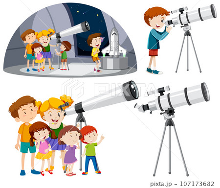 Playful Children Using Telescopes Vector Collection Playful Children Using Telescopes Vector Collection 107173682