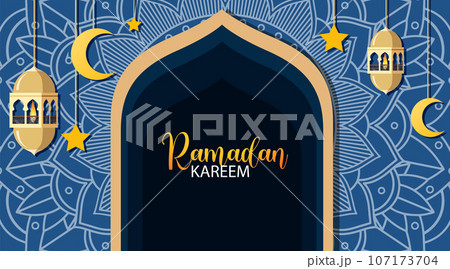 Ramadan Kareem Poster with Traditional Islamic Elements 107173704