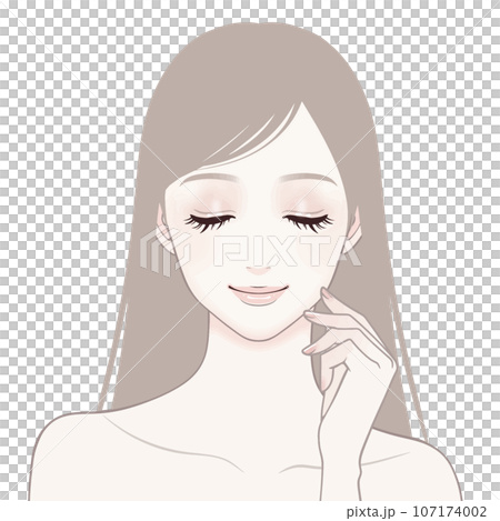 美肌/皮膚/美容/美白/護膚/正面圖/長髮/女人插畫素材 107174002