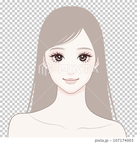 美肌/皮膚/美容/美白/護膚/正面圖/長髮/女人插畫素材 107174003