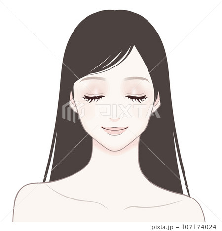 美肌 / お肌 / 美容 / 美白 / スキンケア / 正面 / ロングヘア / 女性のイラスト素材 美肌 / お肌 / 美容 / 美白 / スキンケア / 正面 / ロングヘア / 女性のイラスト素材 107174024