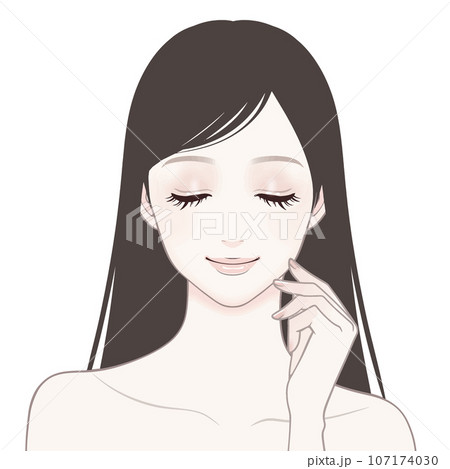 美肌 / お肌 / 美容 / 美白 / スキンケア / 正面 / ロングヘア / 女性のイラスト素材 美肌 / お肌 / 美容 / 美白 / スキンケア / 正面 / ロングヘア / 女性のイラスト素材 107174030
