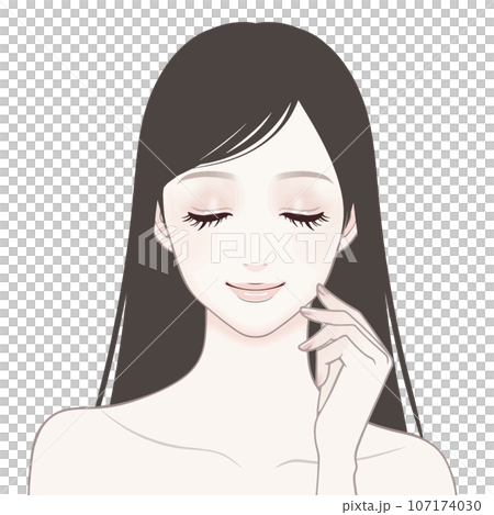 美肌 / お肌 / 美容 / 美白 / スキンケア / 正面 / ロングヘア / 女性のイラスト素材 美肌 / お肌 / 美容 / 美白 / スキンケア / 正面 / ロングヘア / 女性のイラスト素材 107174030