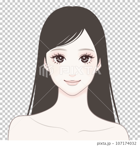 Beautiful skin / Skin / Beauty / Whitening / Skin care / Front view / Long hair / Woman illustration material Beautiful skin / Skin / Beauty / Whitening / Skin care / Front view / Long hair / Woman illustration material 107174032
