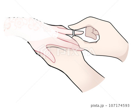 結婚式で指輪をはめる手 107174593