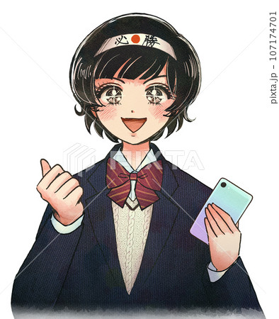 レトロ少女漫画系・スマホで勉強をする受験生のイラスト レトロ少女漫画系・スマホで勉強をする受験生のイラスト 107174701