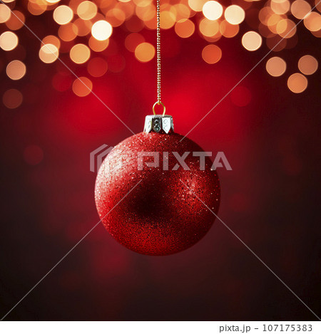 red Christmas ball on a bright background.  107175383