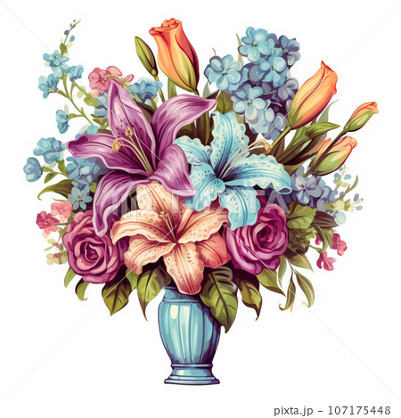 美しく豪華な花束のイラスト素材 AI画像のイラスト素材 [107175448