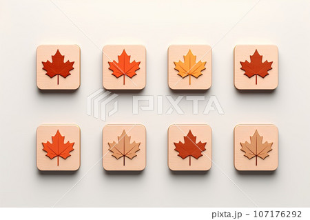 コルク調の秋の葉のアイコン（3Dピクト） 107176292