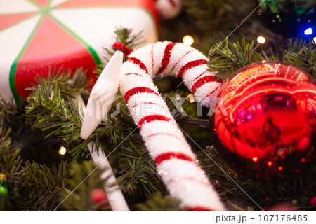 various Christmas decorations on the tree, decorations various Christmas decorations on the tree, decorations 107176485