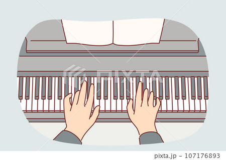 Hands of pianist playing classical composition on piano during symphony concert at opera house Hands of pianist playing classical composition on piano during symphony concert at opera house 107176893