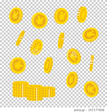 Illustration set of coins stacked at various angles and coins Illustration set of coins stacked at various angles and coins 107177898
