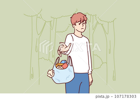 Man throws out bag of garbage in wrong place, polluting nature and showing lack of consciousness 107178303