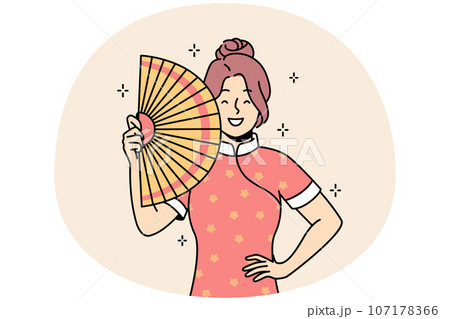 Smiling Asian woman in traditional clothes Smiling Asian woman in traditional clothes 107178366