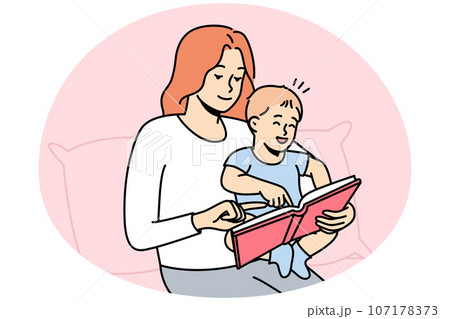 Caring mother reading book with baby 107178373