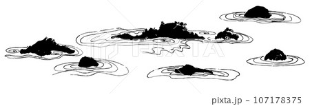 日本庭園　手書きの毛筆イラスト 107178375