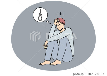 Depressed man thinking of suicide 107178383